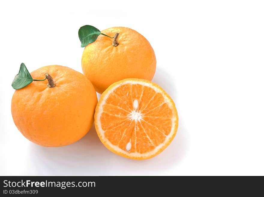 Orange on white background, fresh from the garden Thanathorn in Fang district of Thailand