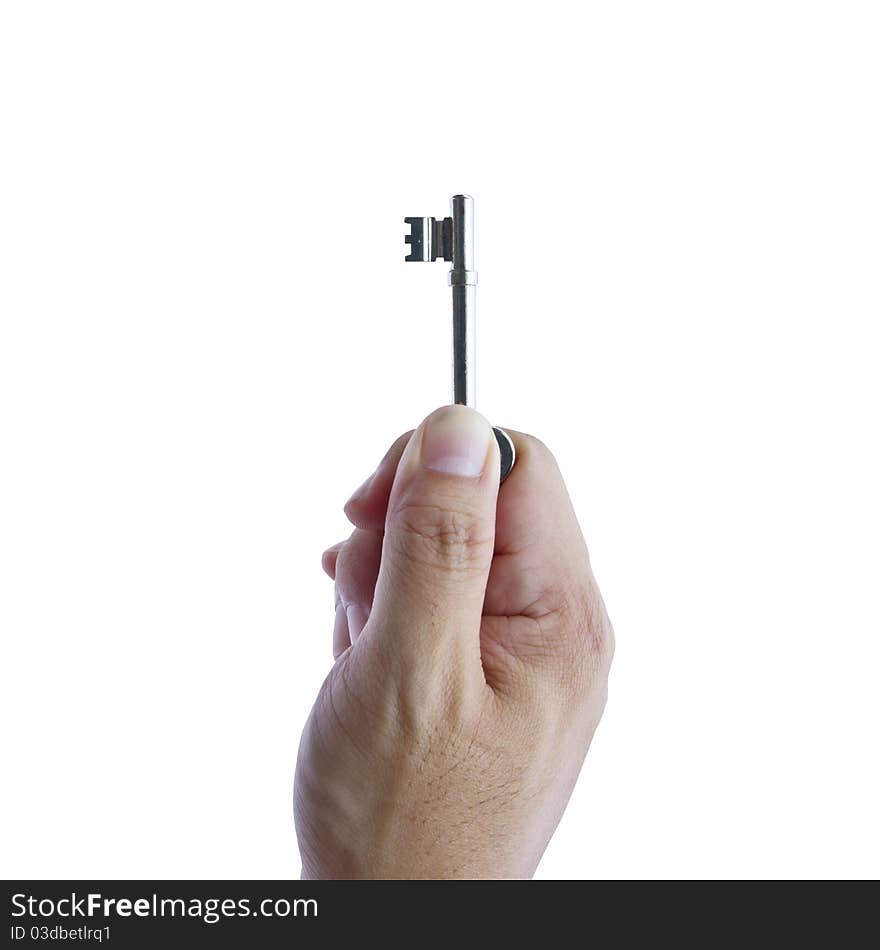 Hand holding keys isolated on a white background