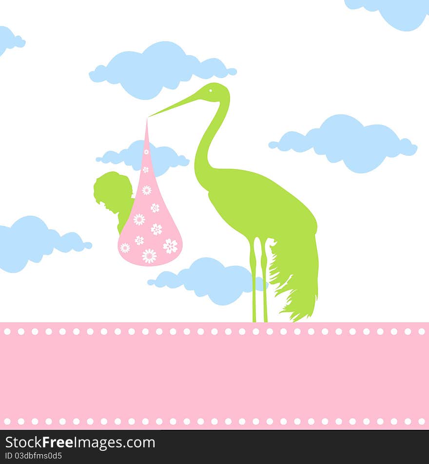 The stork bears the kid in a beak. A illustration. The stork bears the kid in a beak. A illustration