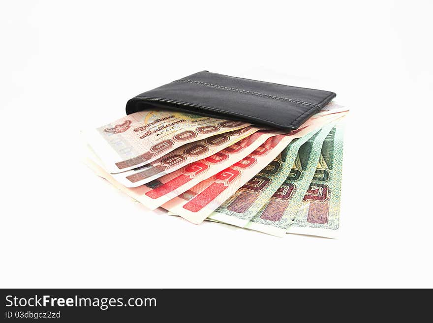 Money in wallet,isolated on white background