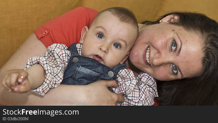 Portrait with happy mom and little boy