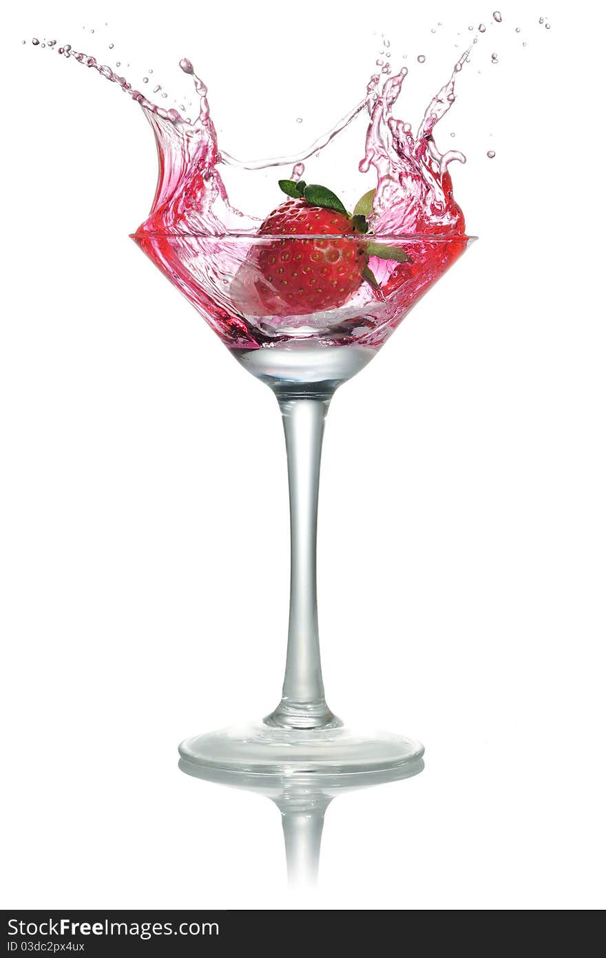 Strawberries, ice cubes into the glass,. Strawberries, ice cubes into the glass,