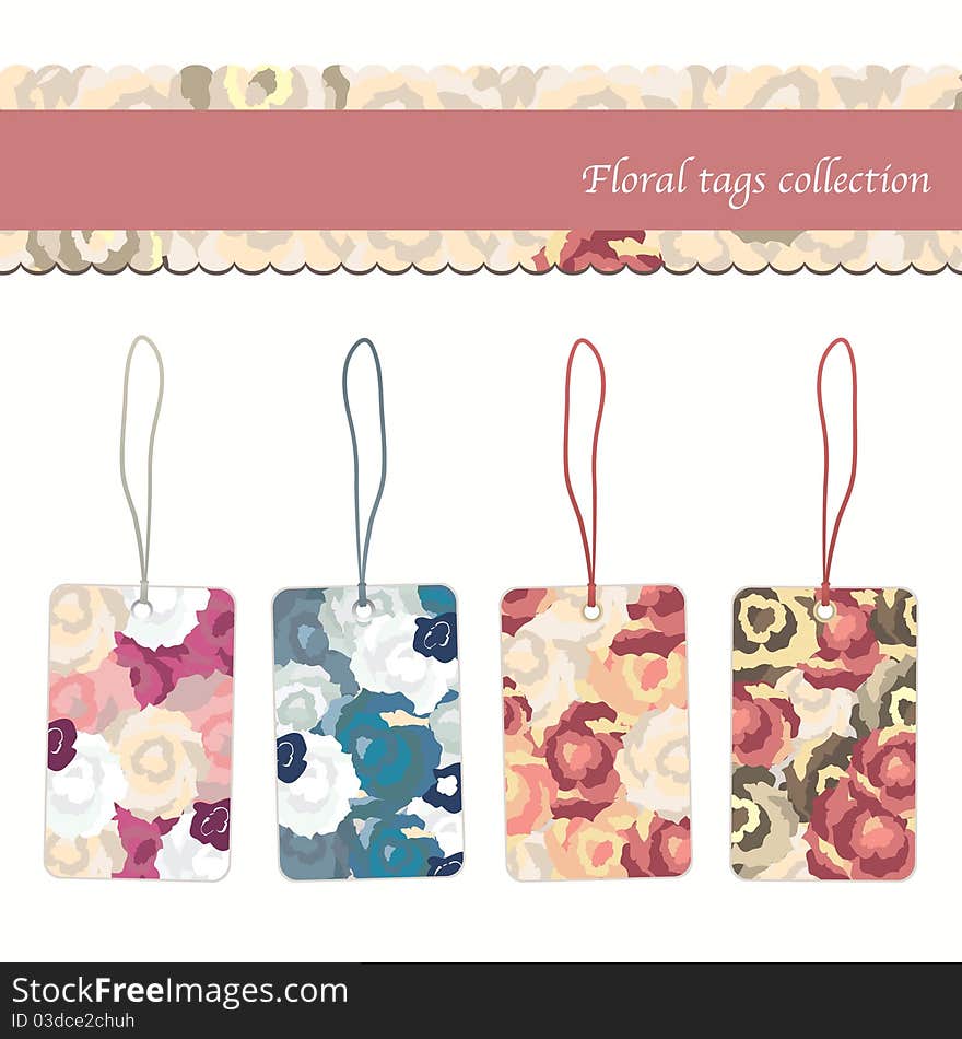 Floral tags collection on white background