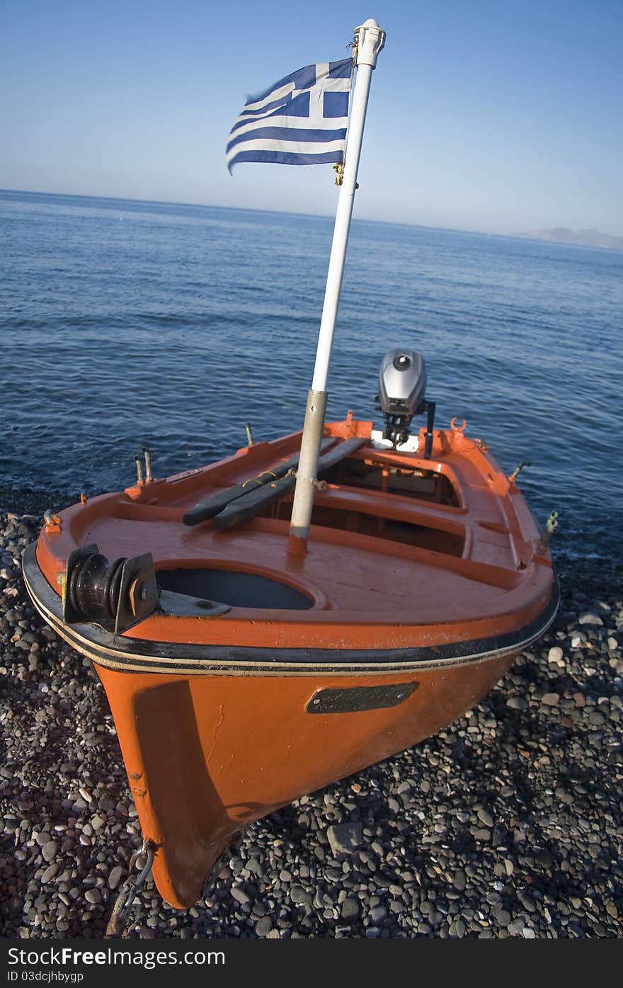 Orange Motorboat with Greece Flag