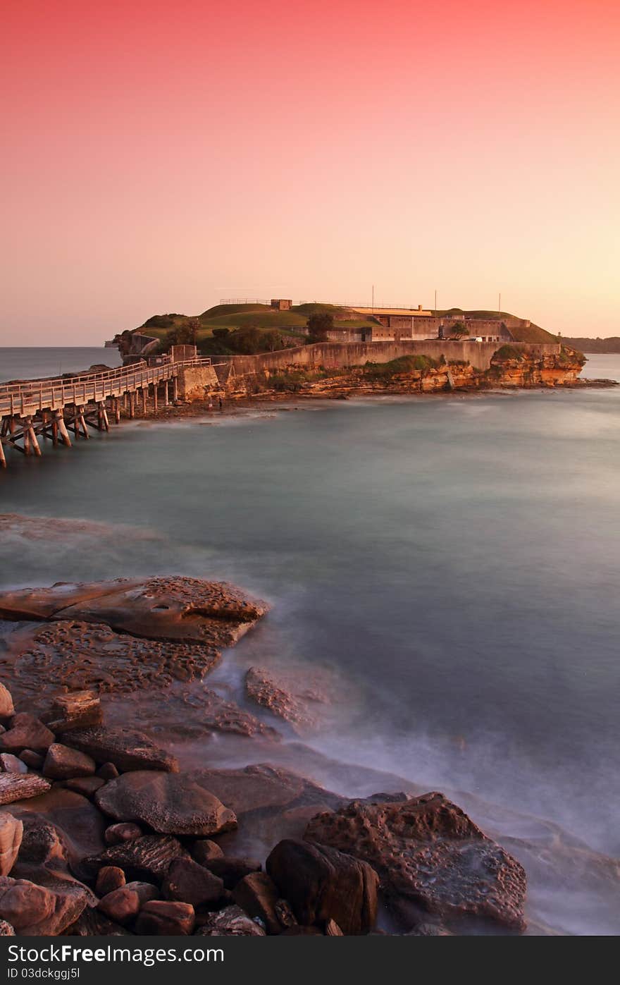 A bridge and stone in the La perouse, Sydney after sunset