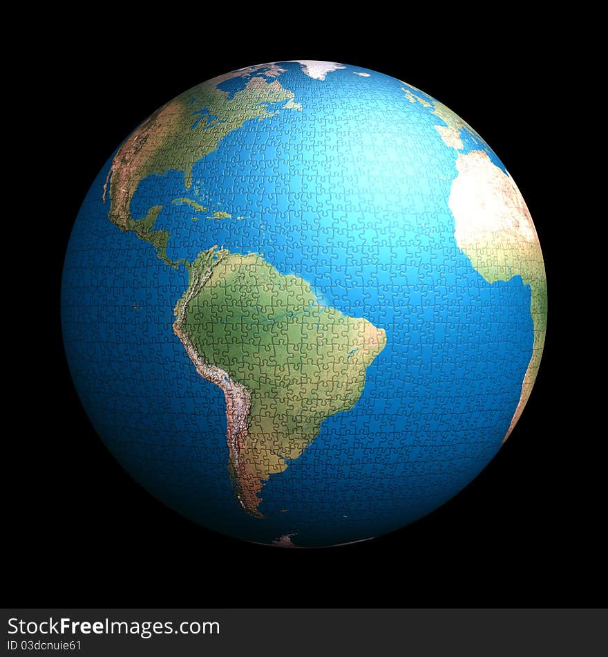 3d earth puzzle with view on south america. 3d earth puzzle with view on south america