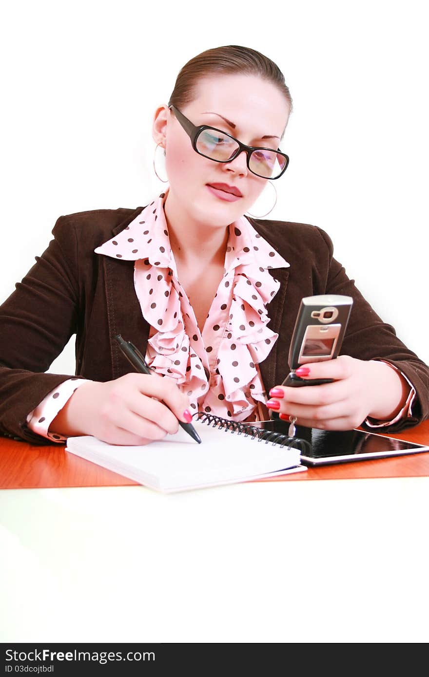 Business woman in studio on white background