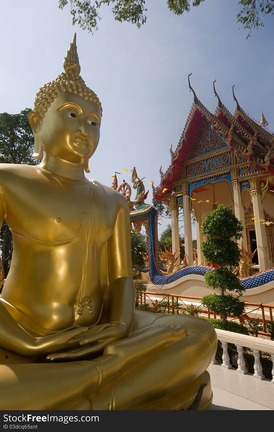 Outdoor Golden big buddha in temple of Thailand. Outdoor Golden big buddha in temple of Thailand..