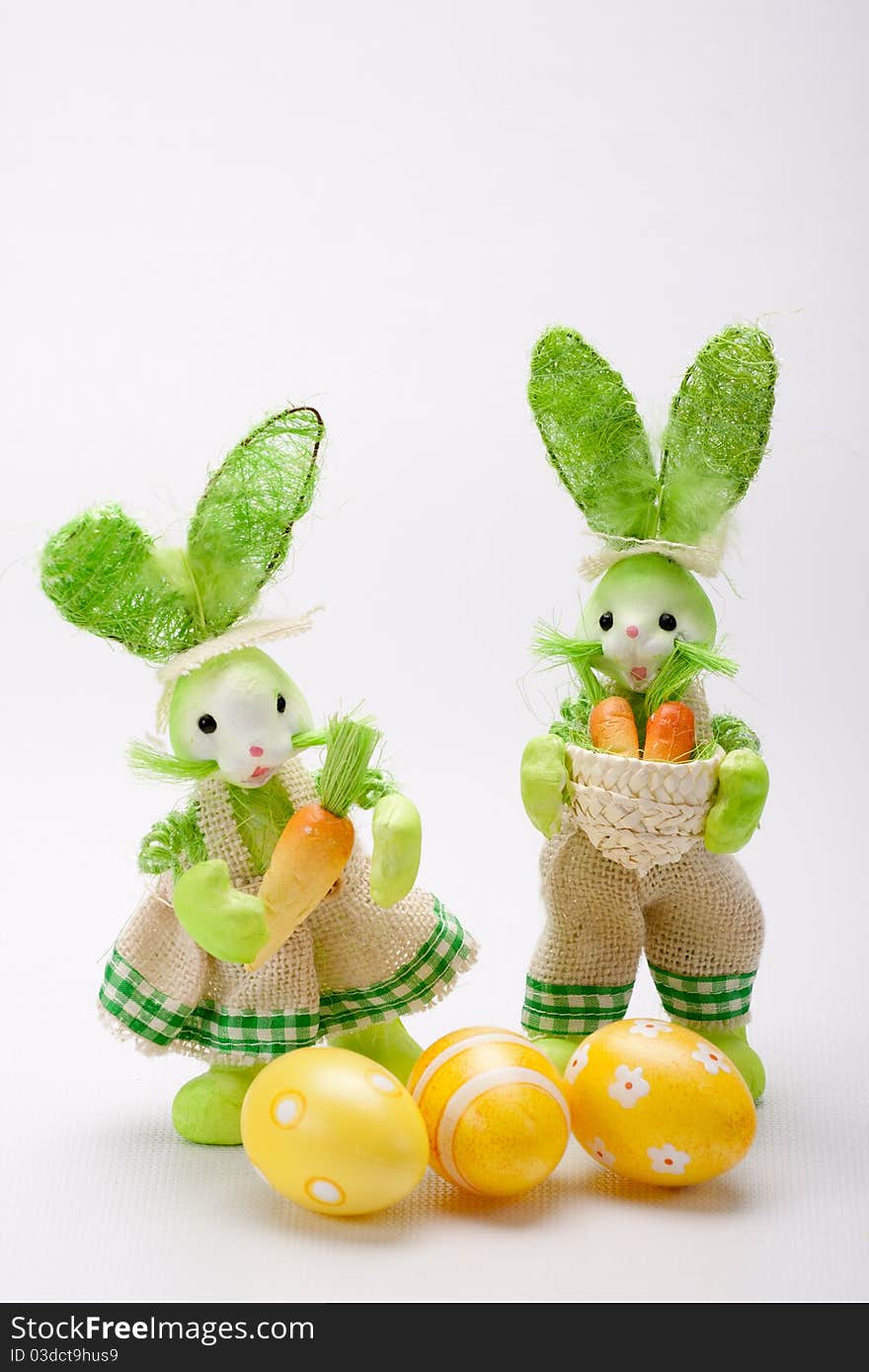 Green bunnies showing their products. Green bunnies showing their products.