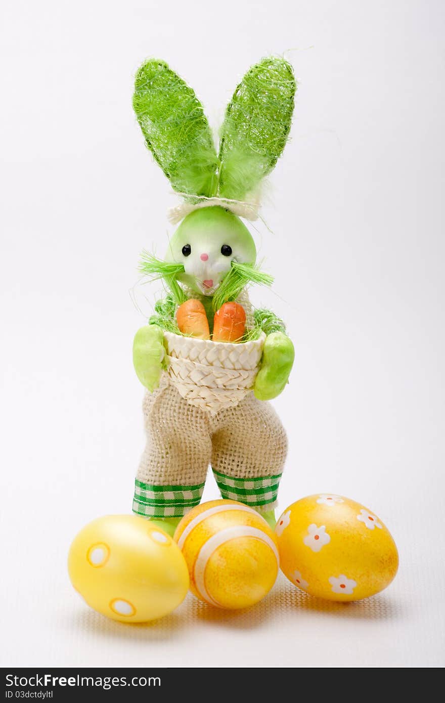 Young bunny farmer showing his products. Young bunny farmer showing his products.