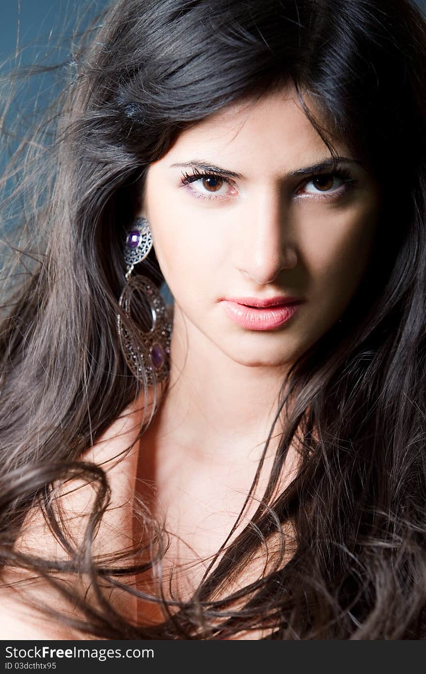 Beautiful lady with long brown hair. Portrait