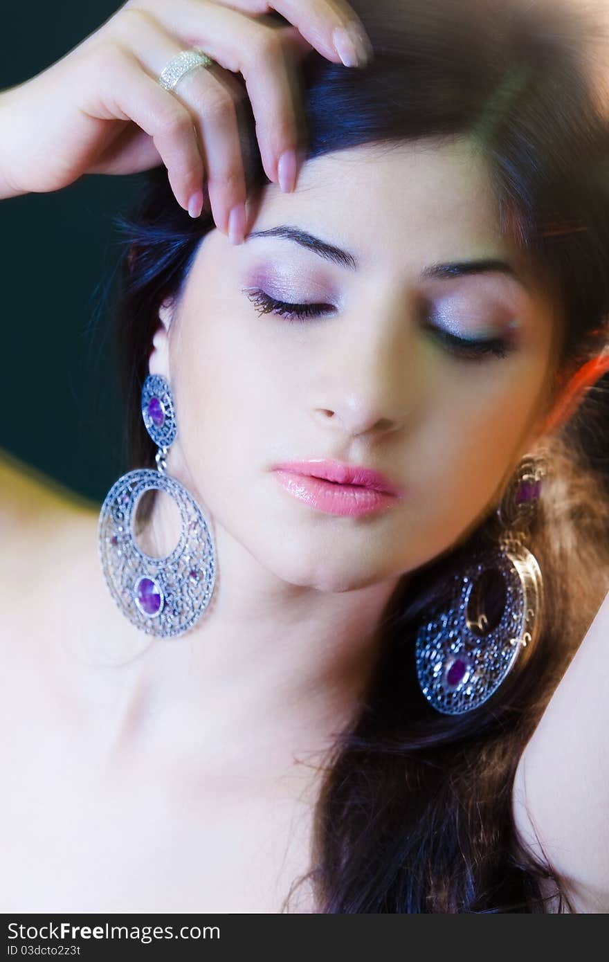 Beautiful lady with long brown hair. Portrait