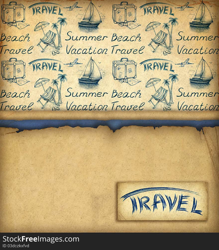 Wallpaper with travel text and illustrations. Wallpaper with travel text and illustrations