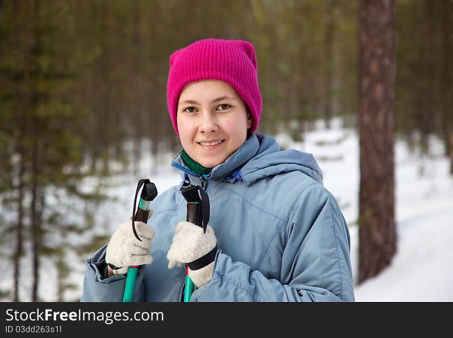 Young girl on ski trip