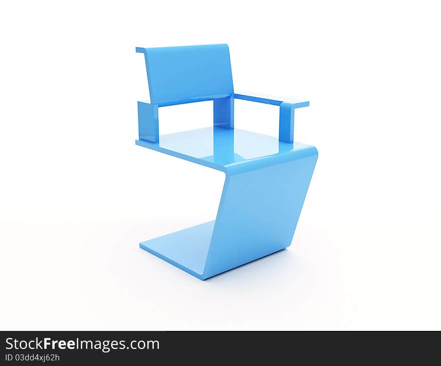 Blue modern plastic armchair isolated on white background