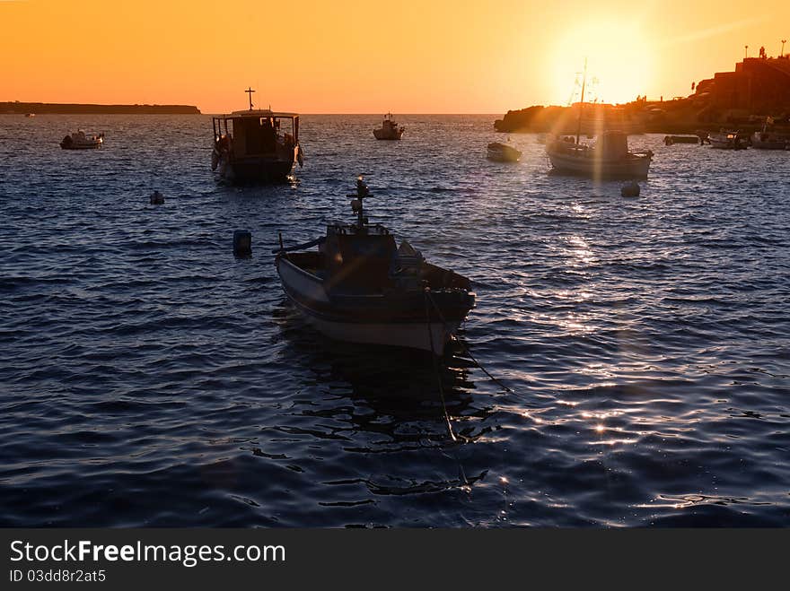 Beautiful boat sailing in the mediterranean sea at sunset. Beautiful boat sailing in the mediterranean sea at sunset