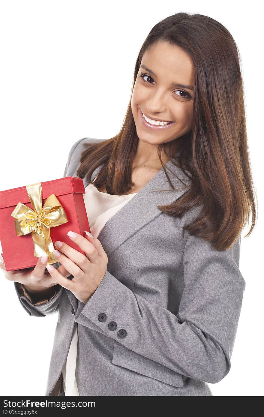 Woman Holding A Red Gift Box