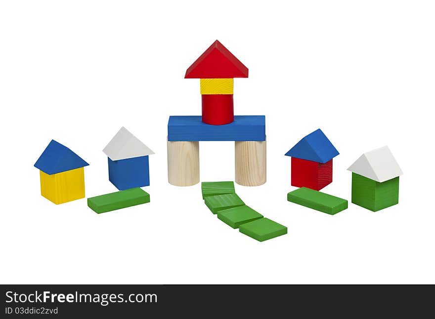 Home of colorful wooden blocks on a white background. Home of colorful wooden blocks on a white background.