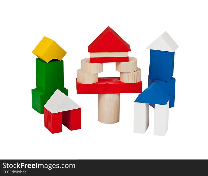 Several Houses Collected From  Wooden Blocks