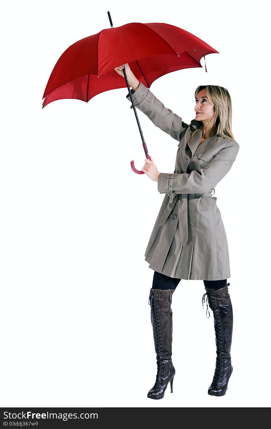 Happy smiling woman with her raincoat and umbrella. Happy smiling woman with her raincoat and umbrella