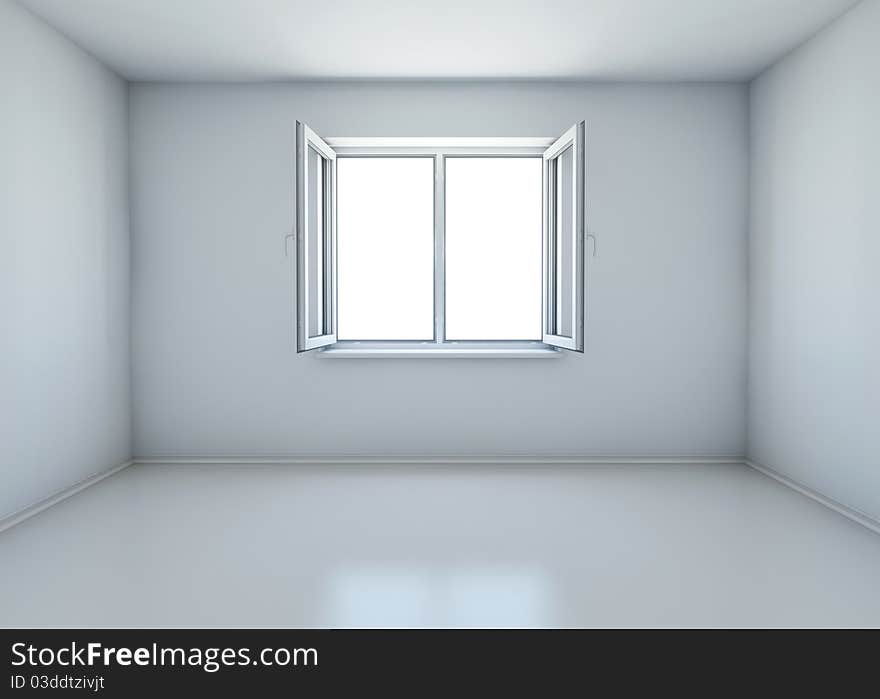 Room with the window open without furniture. 3d rendering