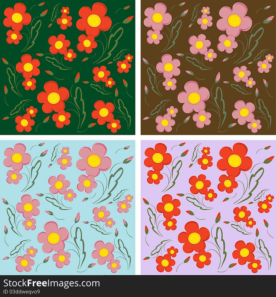 Examples of flower backgrounds, textile patterns. Examples of flower backgrounds, textile patterns