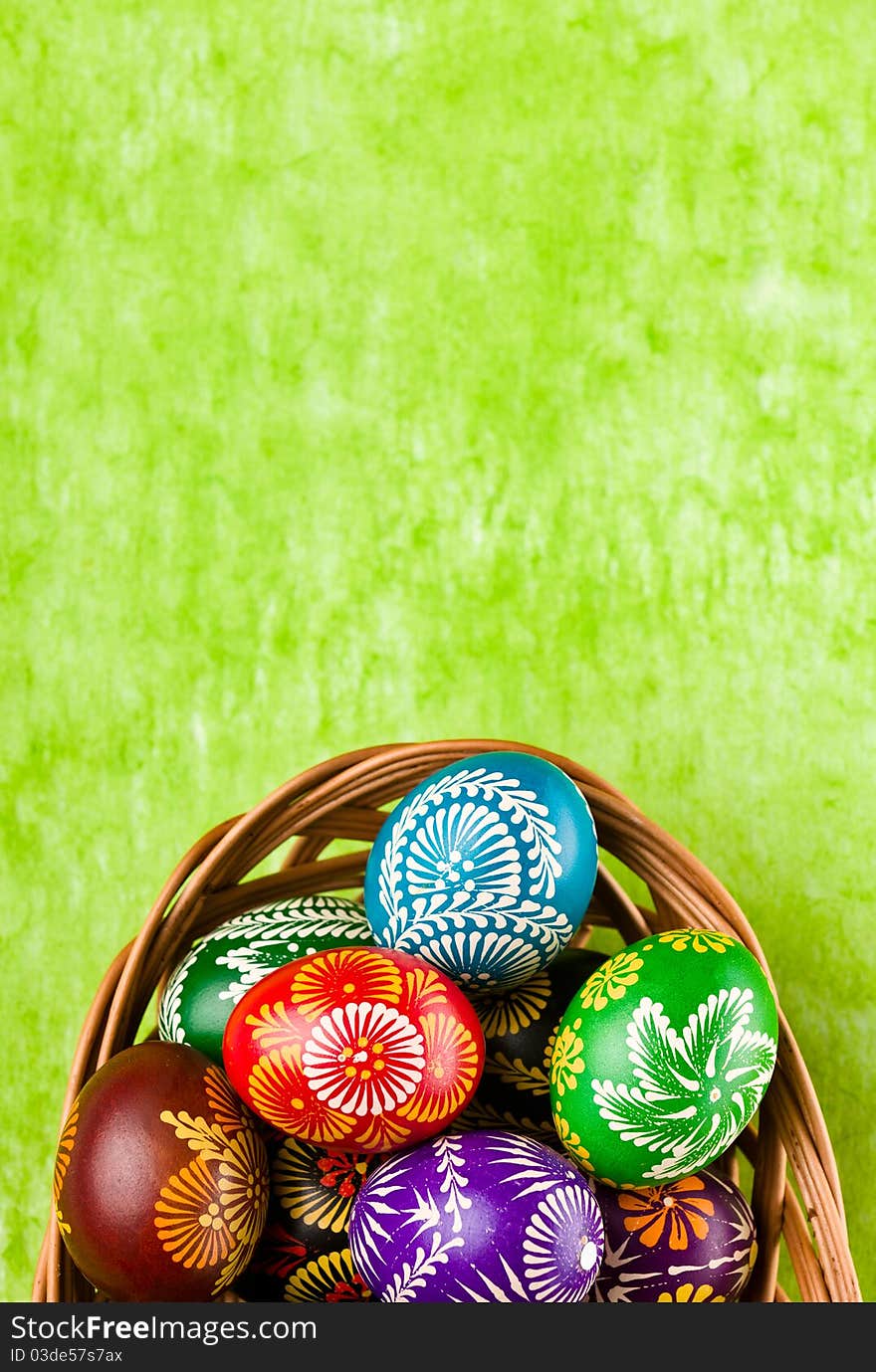 Easter decoration on green background. Easter decoration on green background