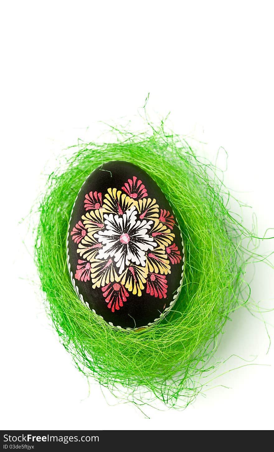 Painted easter eggs in basket on white background. Painted easter eggs in basket on white background