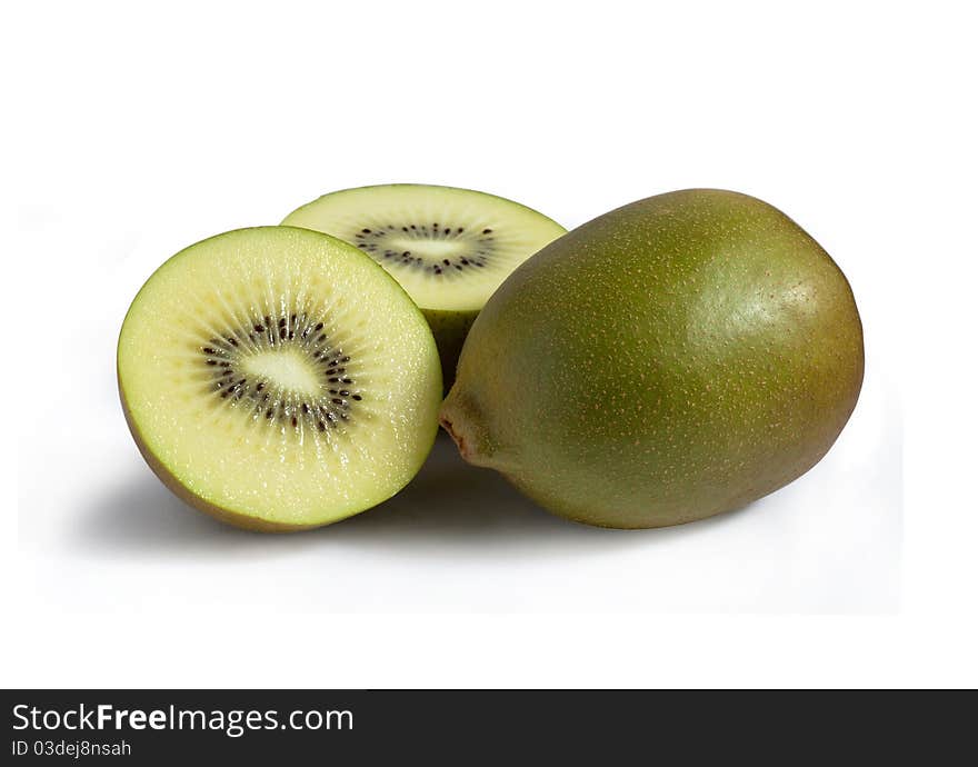 Golden kiwi fruit on white