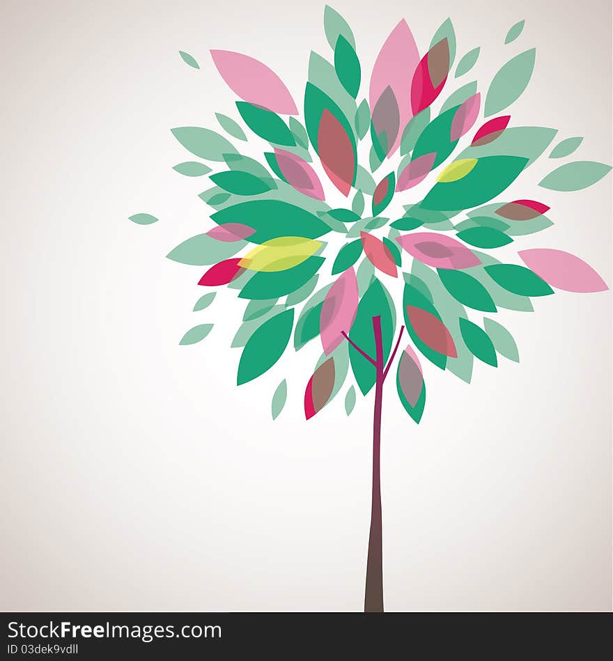 Abstract background with green tree and flowers. Vector illustration. Abstract background with green tree and flowers. Vector illustration