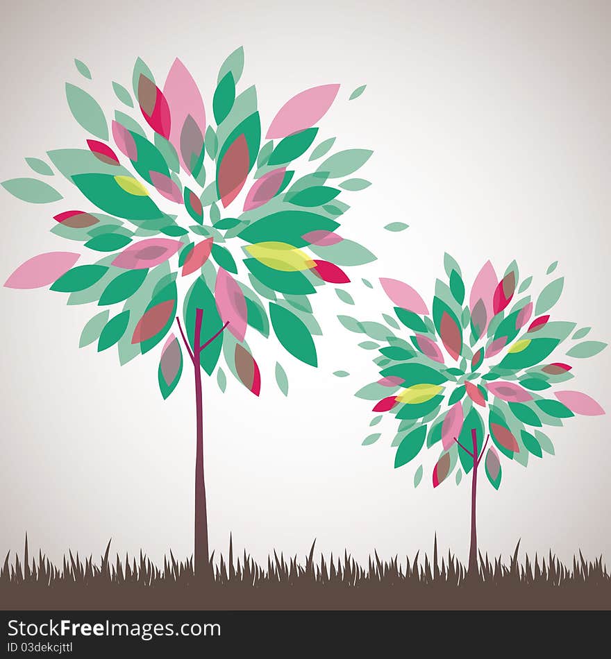 Abstract background with green tree and flowers. Vector illustration. Abstract background with green tree and flowers. Vector illustration