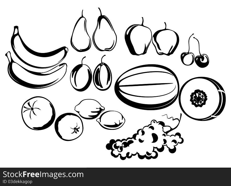 Set of fruits on white background