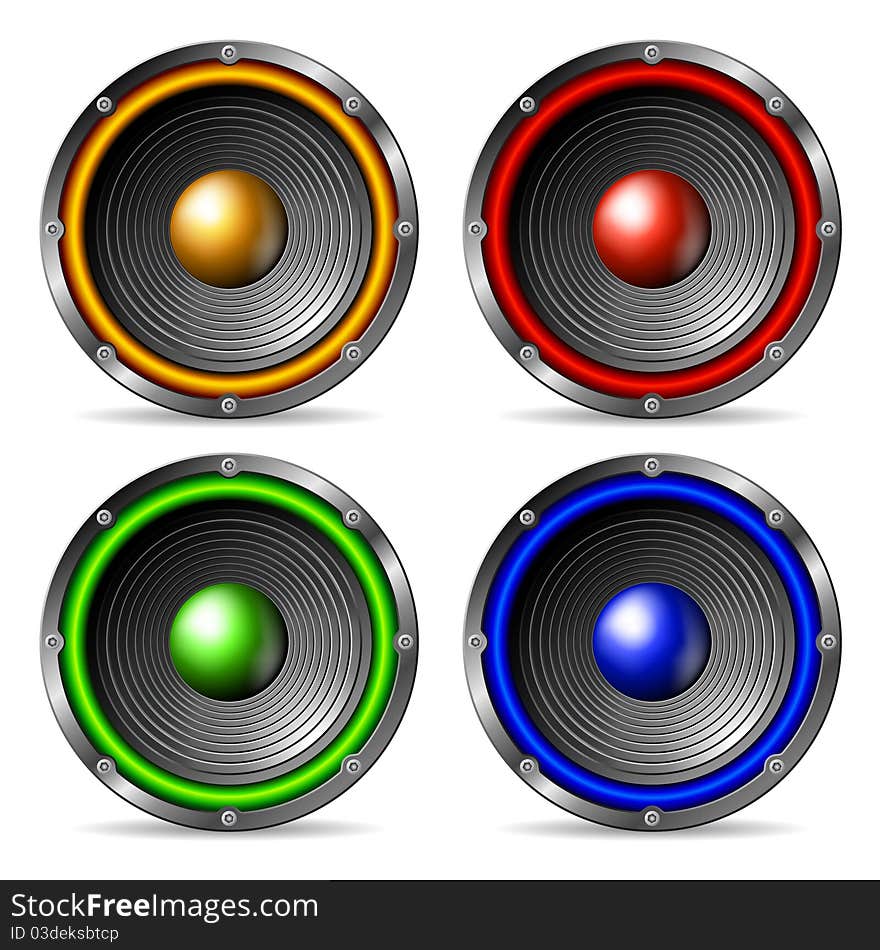 Audio speakers set isolated on white background. Audio speakers set isolated on white background.