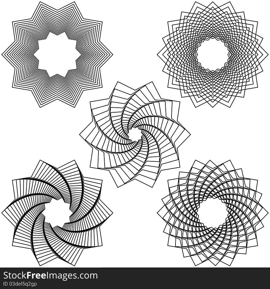 Five black spirals