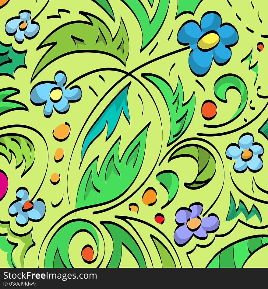 Green floral background with flowers and leaves. Green floral background with flowers and leaves