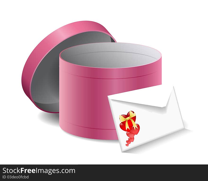 Round gift box with the letter is shown in the picture. Round gift box with the letter is shown in the picture.