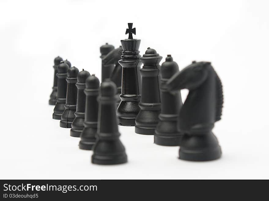 Black Chess army on white background