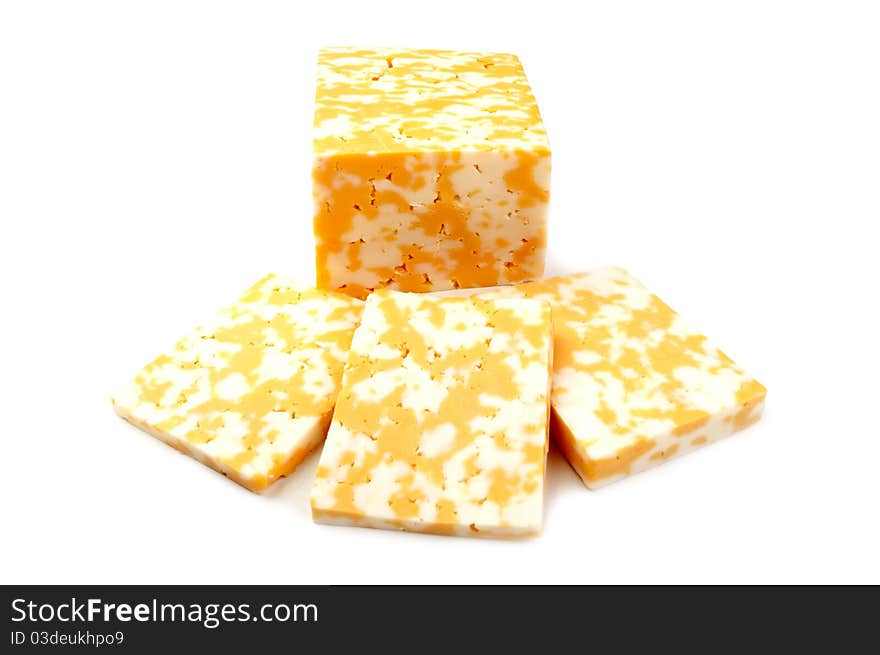 Slice of cheese isolated on a white background