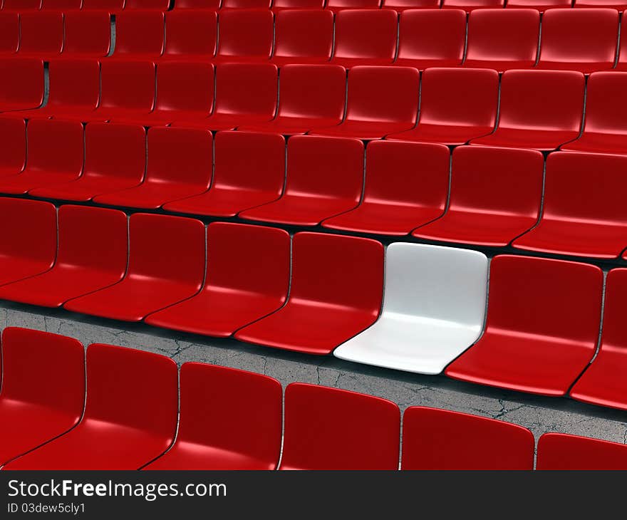 Empty stadium chairs, representing individuality - 3d illustration