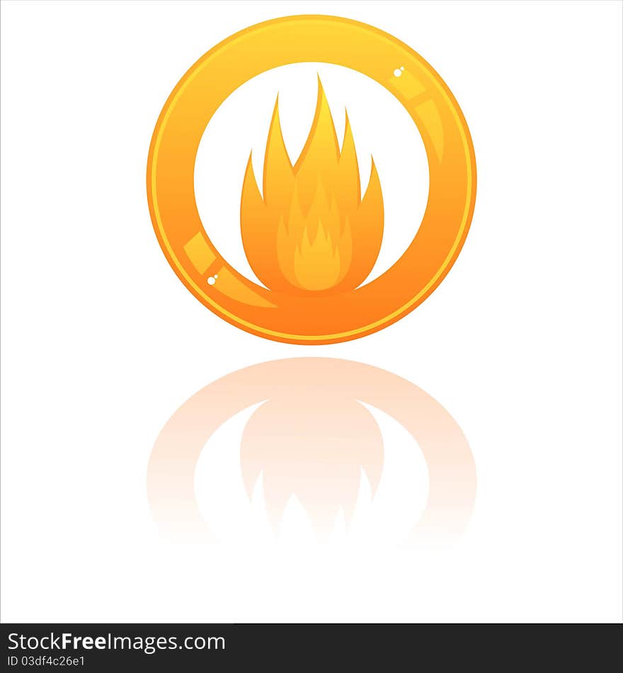 Glossy fire button isolated on white