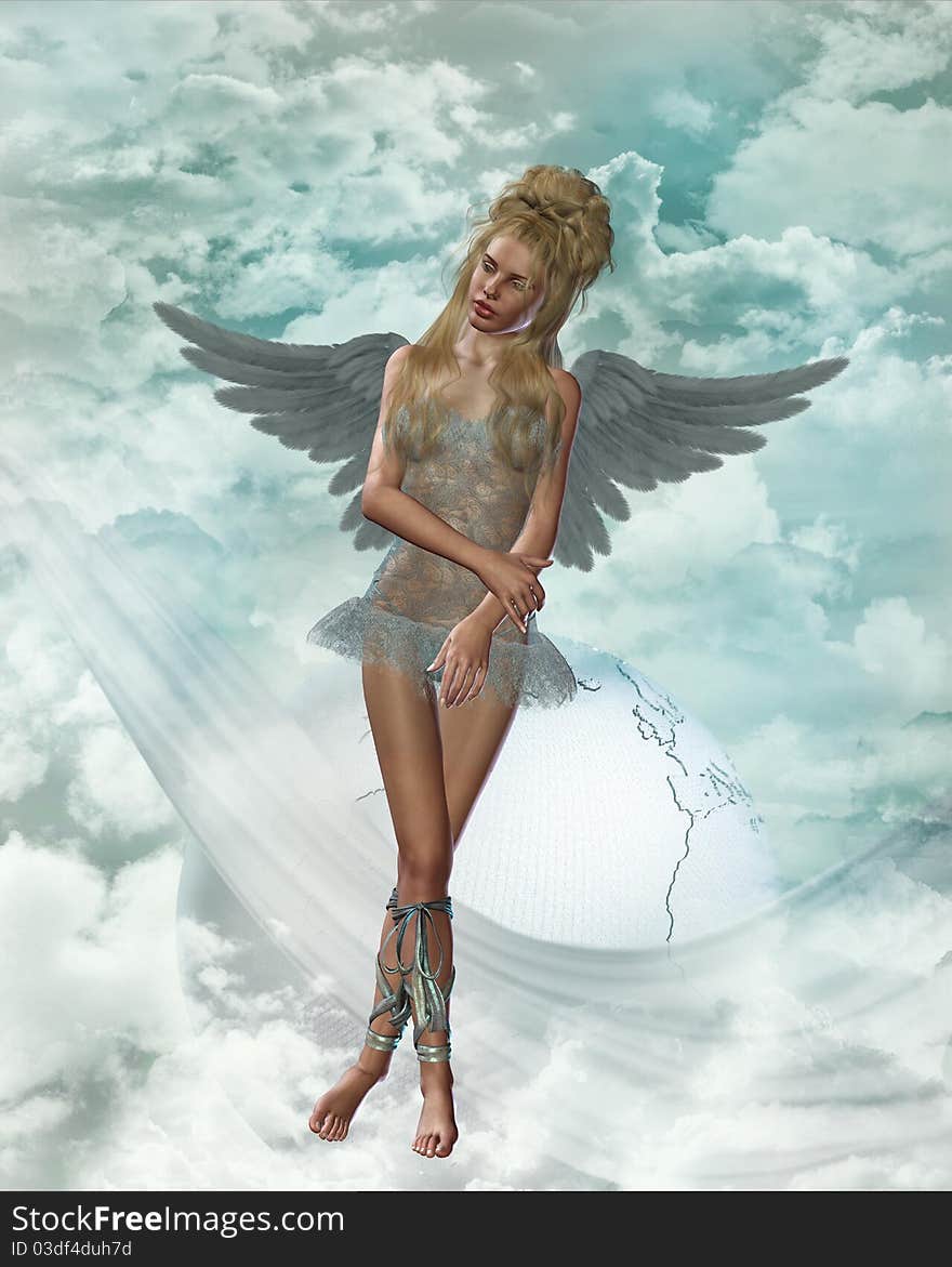 angel in heaven , 3d render