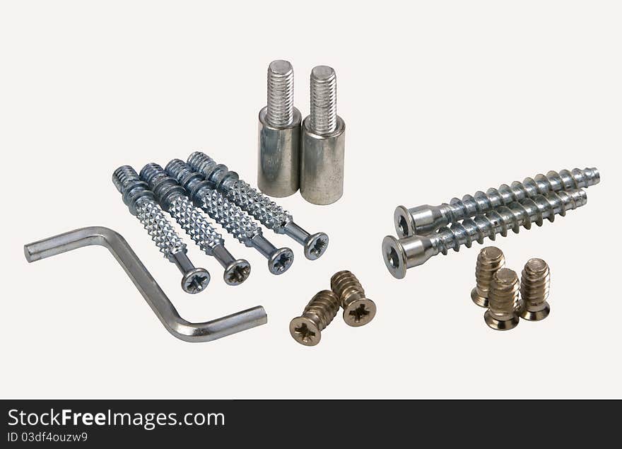 Set of modern bolts and screws