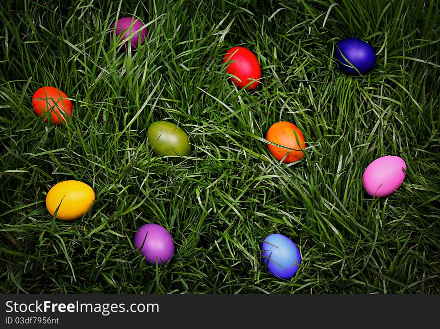 Colorful Easter Eggs Hidden In The Grass