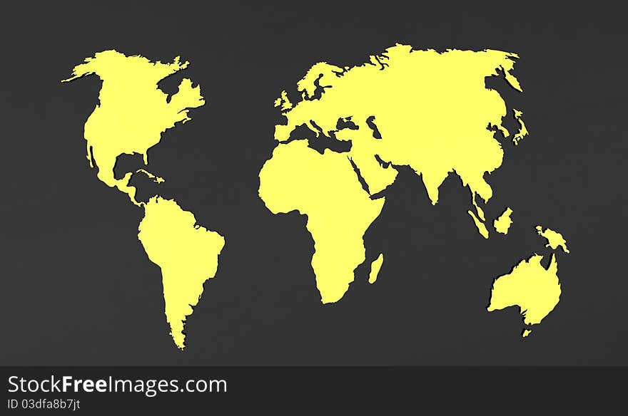 3d render of  world map on a grey background