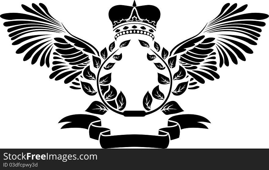 Victory symbol, laurel wreath with wings and a crown