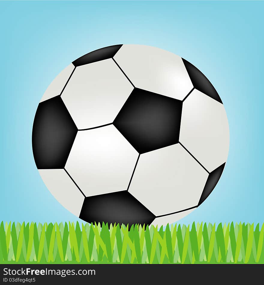 Soccer ball on green herb