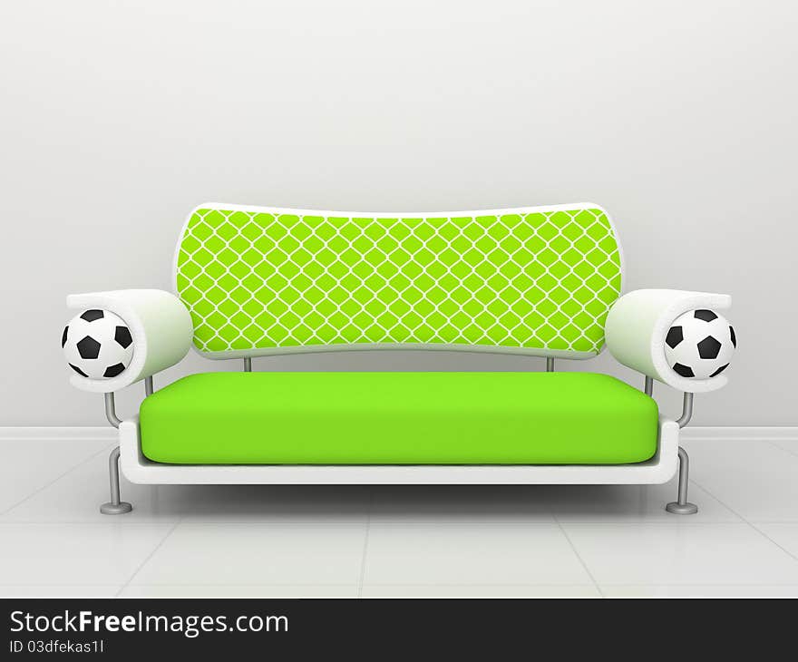 Green sofa with football symbolics