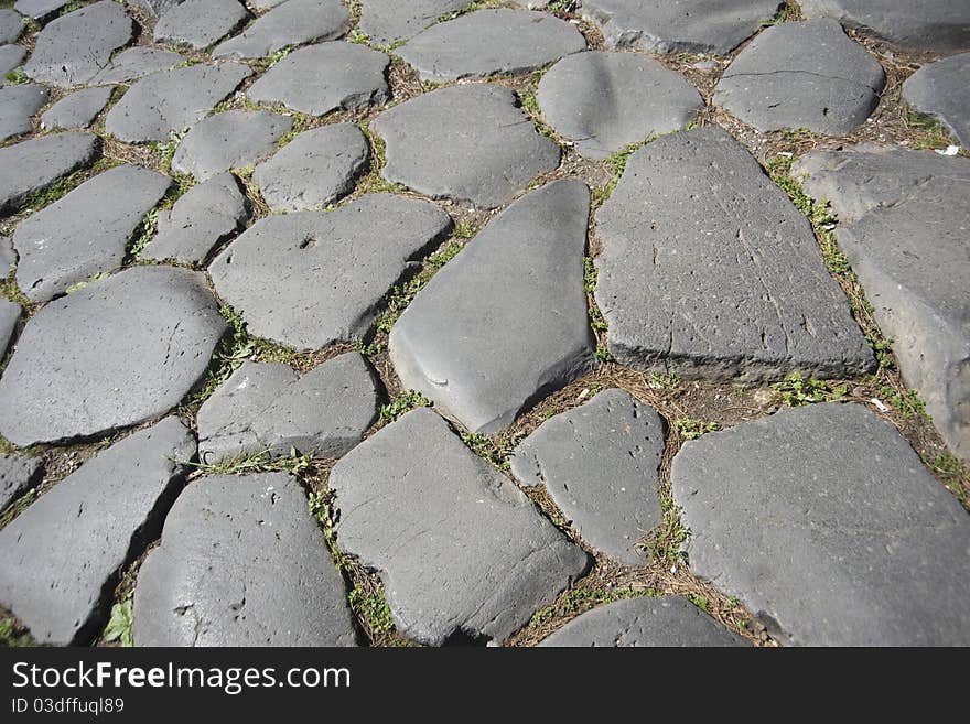 Ancient pavement in rome, archeological place in roman forum