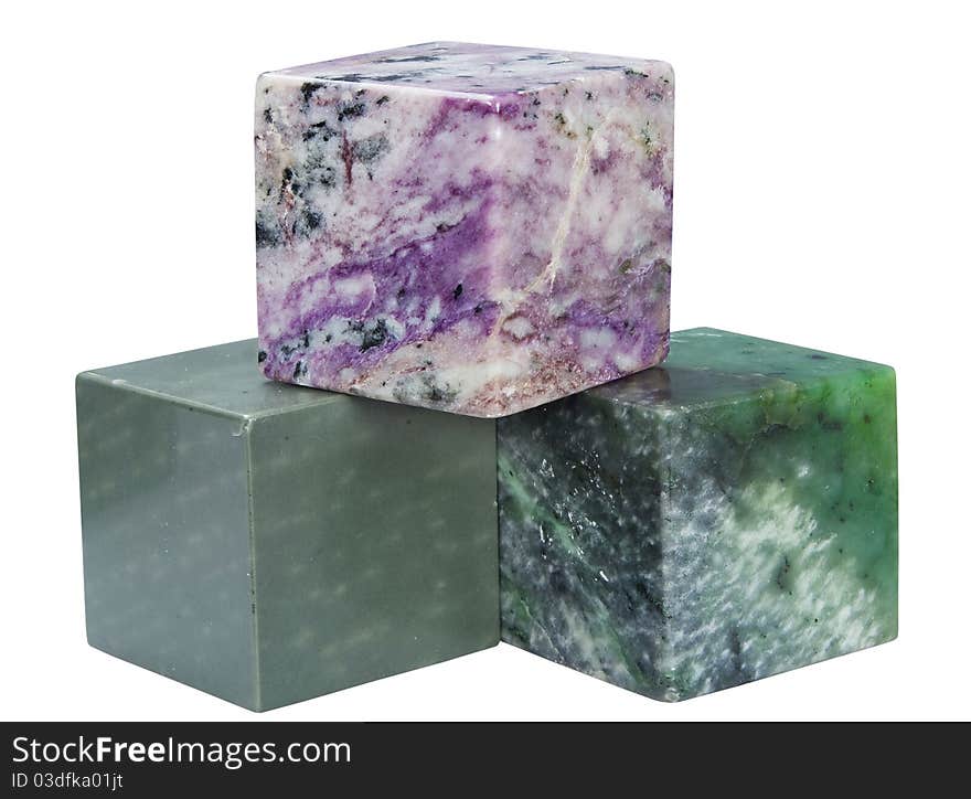 Cubes of different minerals, rocks isolated on a white background. Cubes of different minerals, rocks isolated on a white background