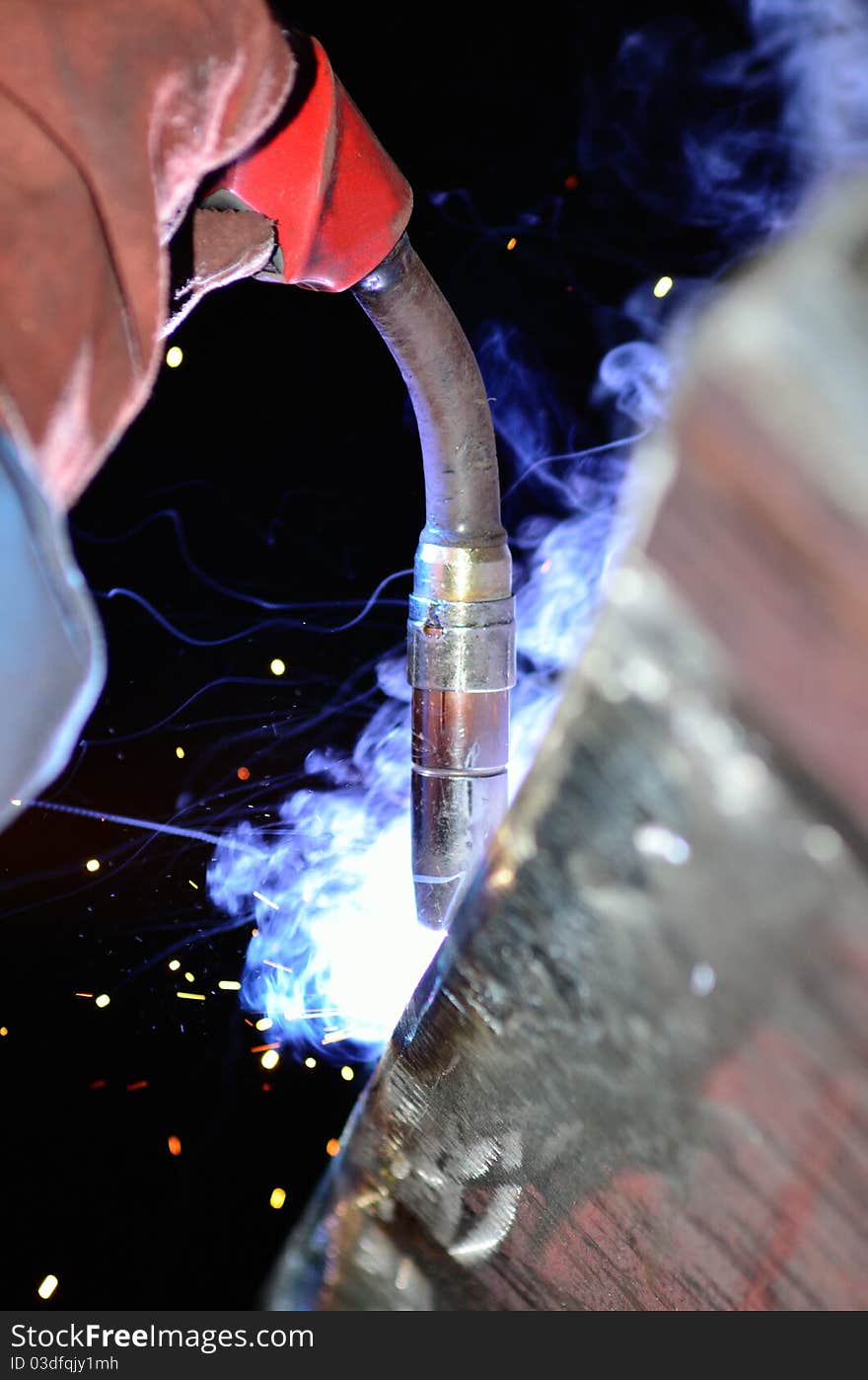 Welder working. Industrial photo.